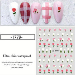 Cartoon Flower Nail Stickers, Self-adhesive, Rectangular Plastic