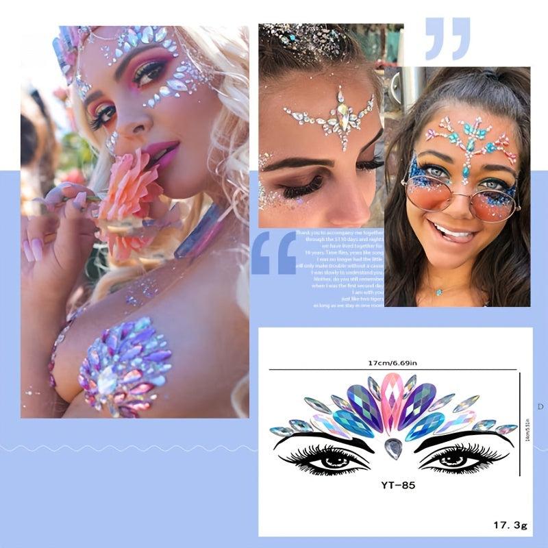 Glitter Crystal Gem Face Stickers Rhinestone Body Stickers For Parties