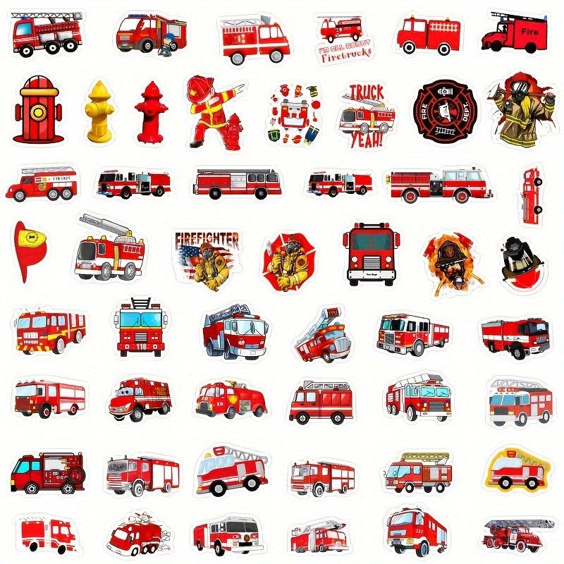 50pcs Cartoon Fire Truck Stickers for Water Bottle Computer Notebook Luggage
