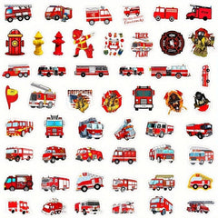 50pcs Cartoon Fire Truck Stickers for Water Bottle Computer Notebook Luggage