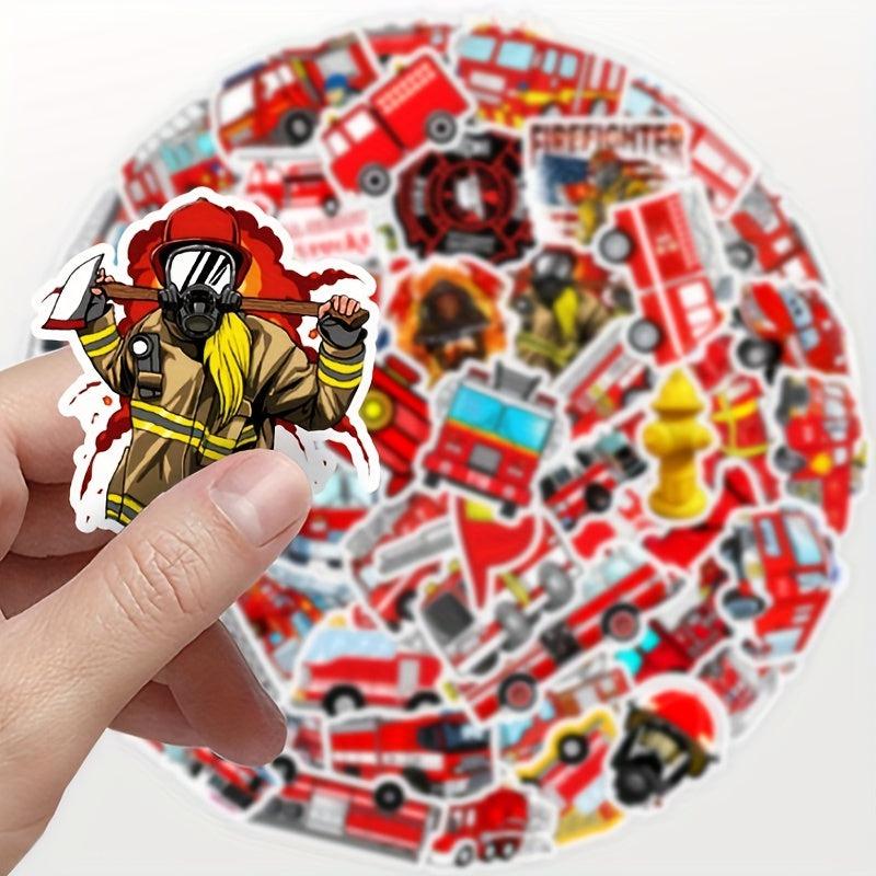 50pcs Cartoon Fire Truck Stickers for Water Bottle Computer Notebook Luggage