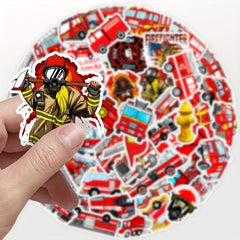 50pcs Cartoon Fire Truck Stickers for Water Bottle Computer Notebook Luggage