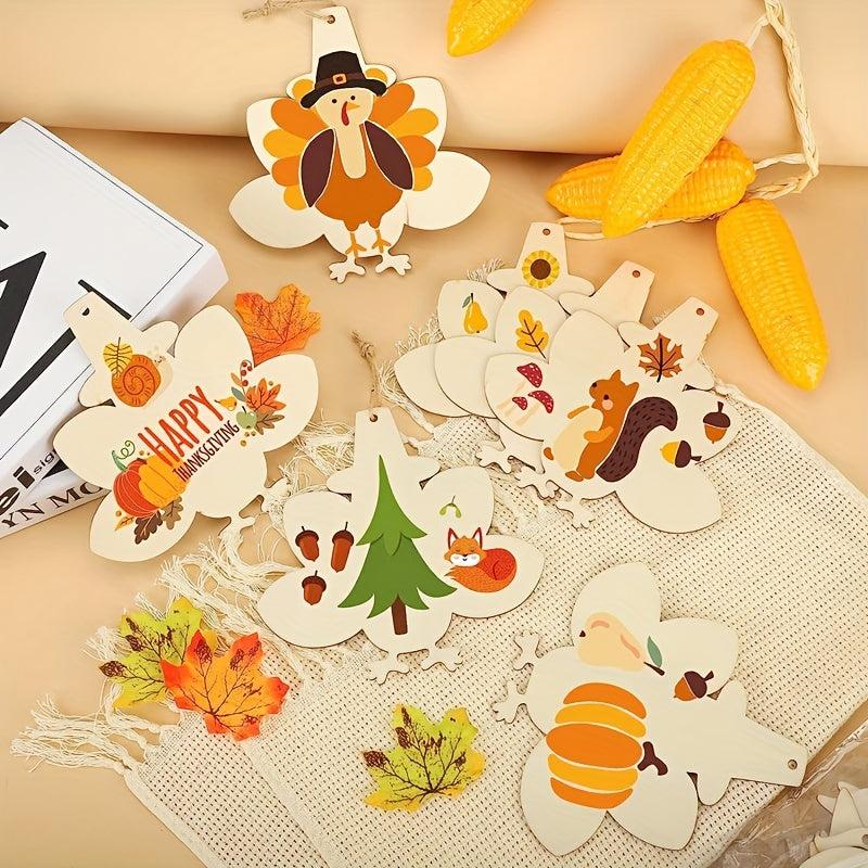 10pcs Thanksgiving Ornaments to Paint DIY Blank Turkey Wood Ornament