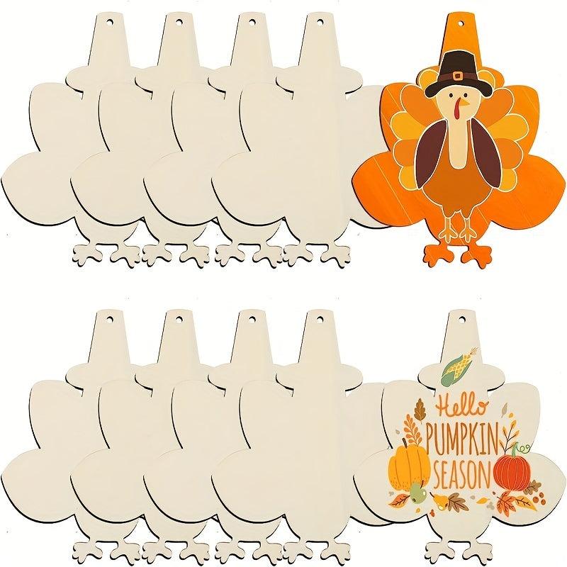 10pcs Thanksgiving Ornaments to Paint DIY Blank Turkey Wood Ornament