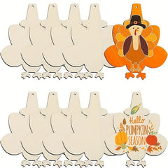 10pcs Thanksgiving Ornaments to Paint DIY Blank Turkey Wood Ornament