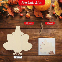 10pcs Thanksgiving Ornaments to Paint DIY Blank Turkey Wood Ornament