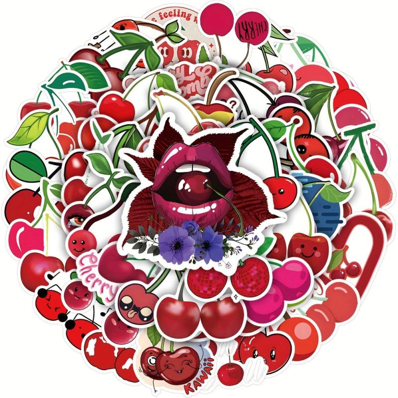 50pcs Cherry Stickers Waterproof Decals For Water Bottles Laptop