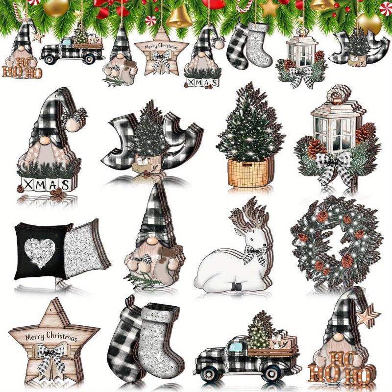 36pcs Gray Christmas Wooden Decorations Party Home Decorations