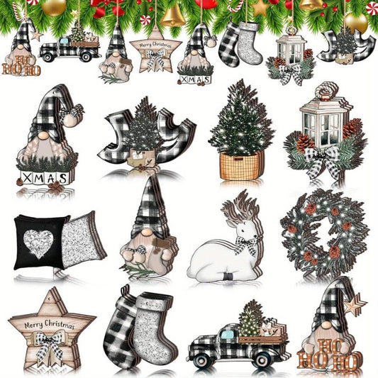 36pcs Gray Christmas Wooden Decorations Party Home Decorations