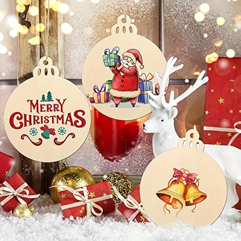 5pcs Wooden Christmas Ornaments DIY Blank Round Wooden Plate Ornaments