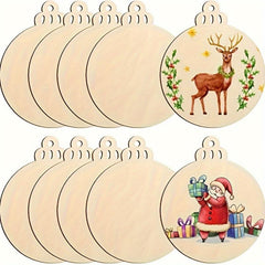 5pcs Wooden Christmas Ornaments DIY Blank Round Wooden Plate Ornaments