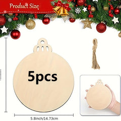 5pcs Wooden Christmas Ornaments DIY Blank Round Wooden Plate Ornaments