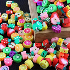 50pcs Soft Clay Beads Mixed Fruit Charm Spacer Beads For DIY Jewelry Random