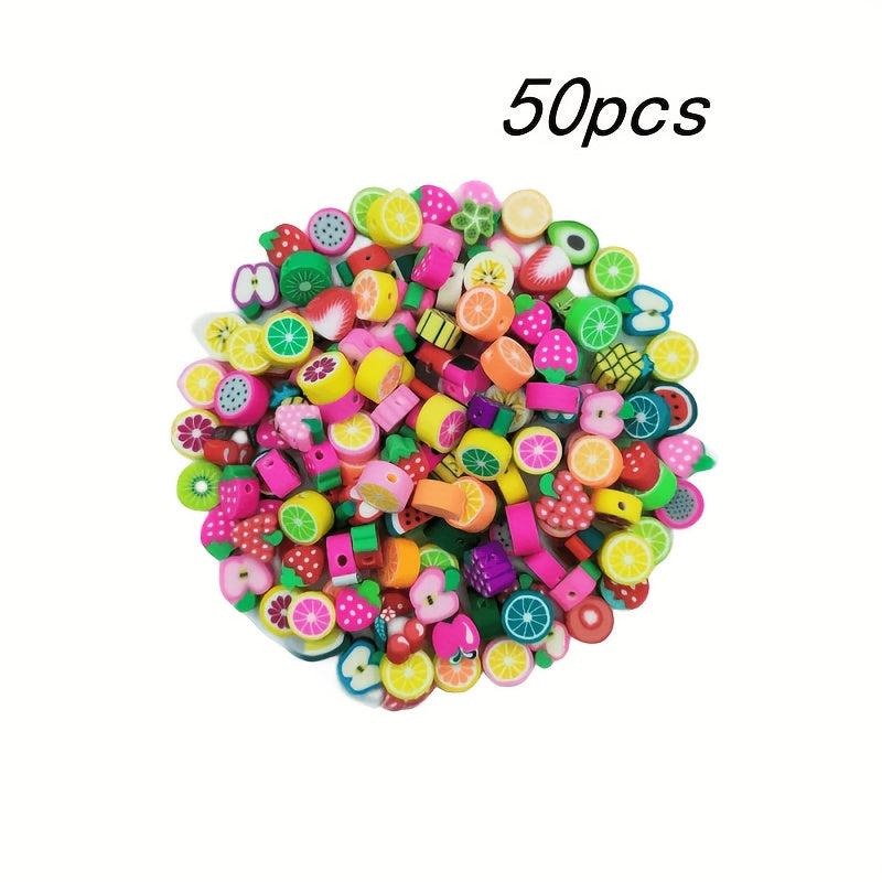 50pcs Soft Clay Beads Mixed Fruit Charm Spacer Beads For DIY Jewelry Random