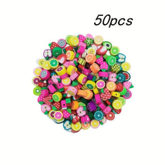 50pcs Soft Clay Beads Mixed Fruit Charm Spacer Beads For DIY Jewelry Random