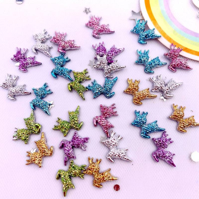 Glitter Resin 3D Mini Deer Figurines - Christmas Applique Nail Art Decor