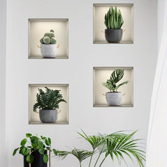 Green Plant Wall Stickers for Home Decor - Set of 4