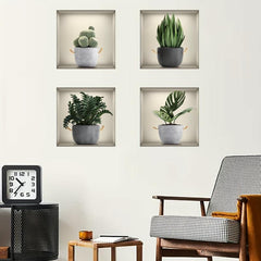 Green Plant Wall Stickers for Home Decor - Set of 4