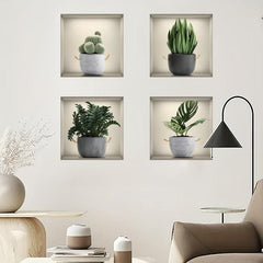 Green Plant Wall Stickers for Home Decor - Set of 4
