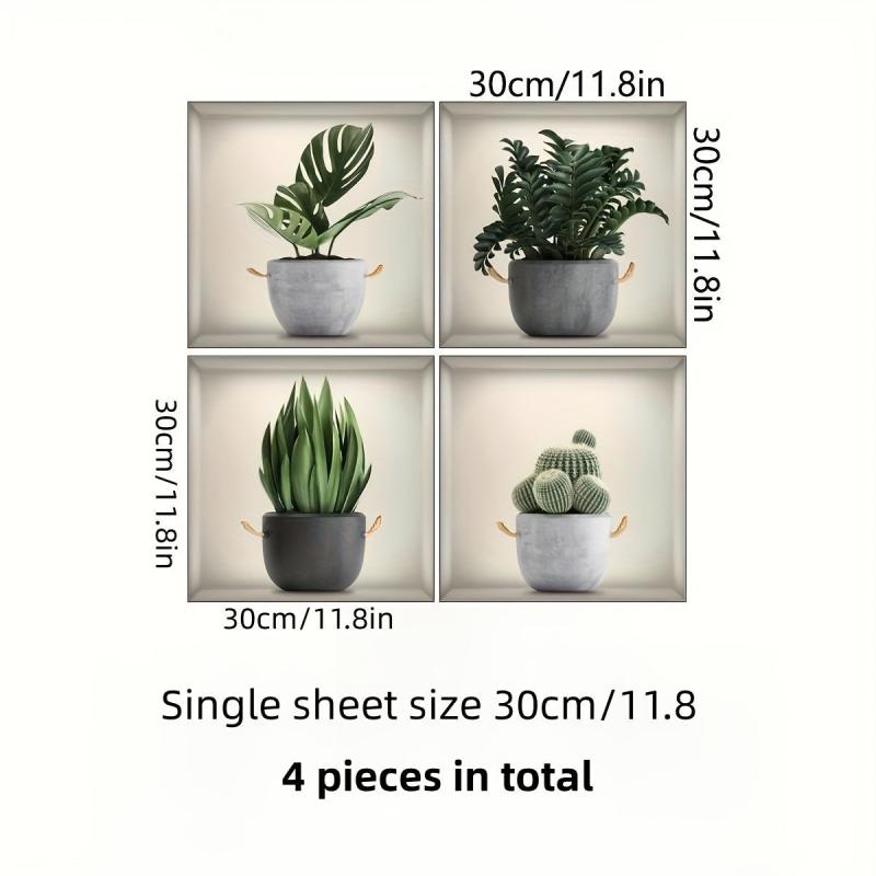 Green Plant Wall Stickers for Home Decor - Set of 4