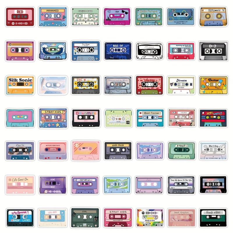 50pcs Music Tape Stickers for Adults Water Bottles Laptop Skatebo