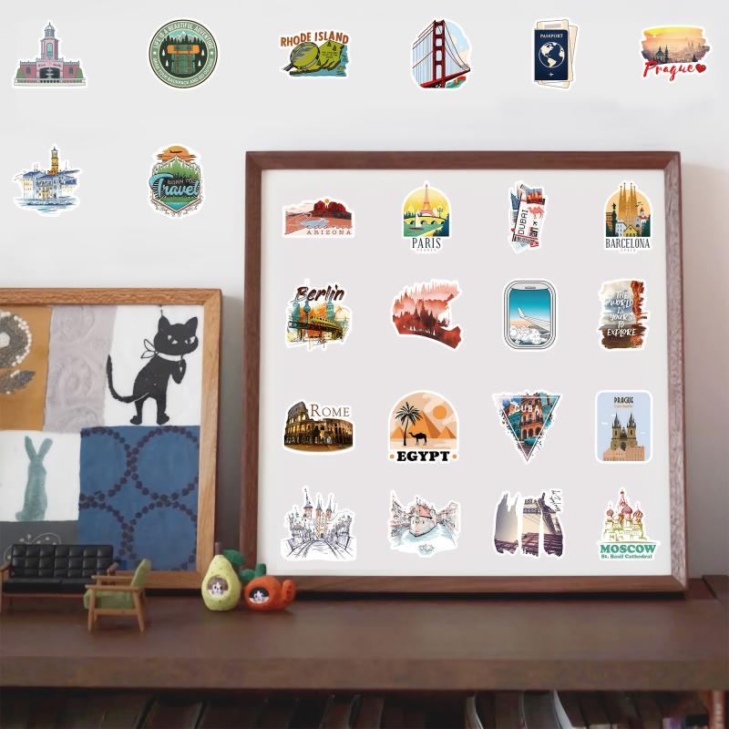 50pcs Outdoor Hiking Stickers Waterproof Travel Nature Decals Car Luggage Decor