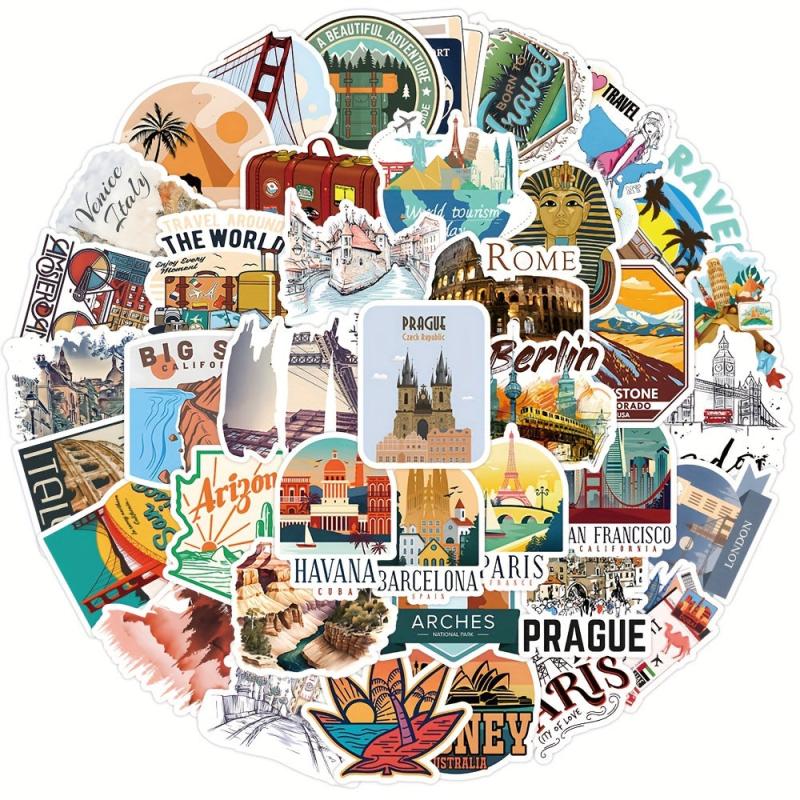 50pcs Outdoor Hiking Stickers Waterproof Travel Nature Decals Car Luggage Decor
