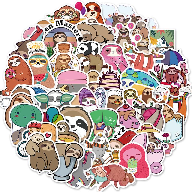 50pcs Sloth Waterproof Stickers for Phone & Computer DIY Cartoon Material