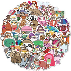 50pcs Sloth Waterproof Stickers for Phone & Computer DIY Cartoon Material