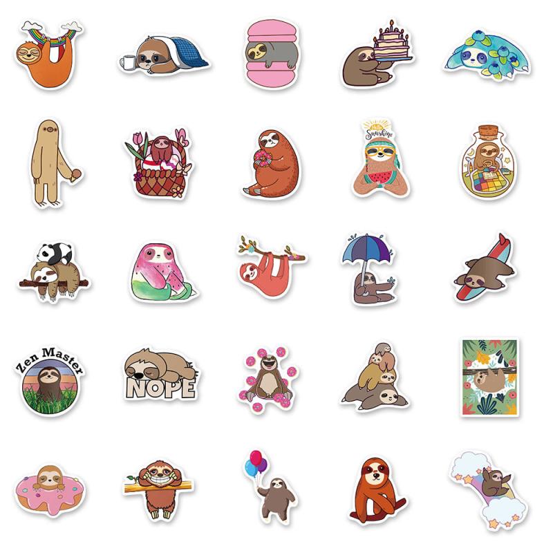 50pcs Sloth Waterproof Stickers for Phone & Computer DIY Cartoon Material