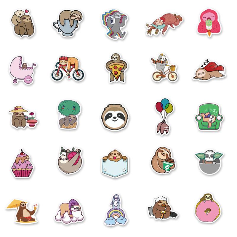 50pcs Sloth Waterproof Stickers for Phone & Computer DIY Cartoon Material