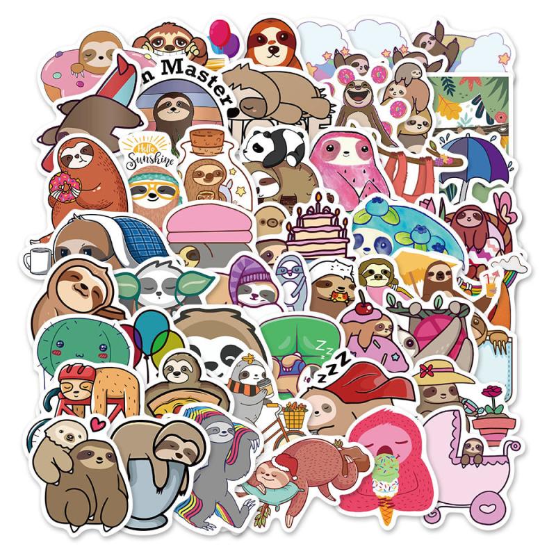 50pcs Sloth Waterproof Stickers for Phone & Computer DIY Cartoon Material