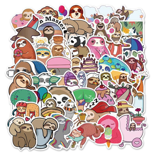 50pcs Sloth Waterproof Stickers for Phone & Computer DIY Cartoon Material