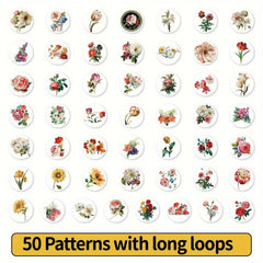 200pcs Bright Flowers Tape Sticker for Journaling Scrapbooking