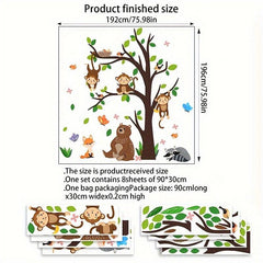 Large Tree Monkey Brown Bear Fox Butterfly Bird House Wall Sticker