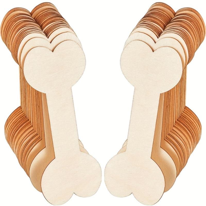 10pcs Wooden Dog Bone Shaped DIY Wooden Chip Unpolished Handicraft Gift Label
