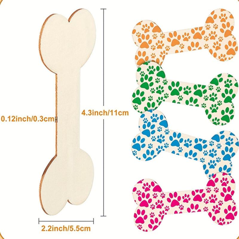 10pcs Wooden Dog Bone Shaped DIY Wooden Chip Unpolished Handicraft Gift Label