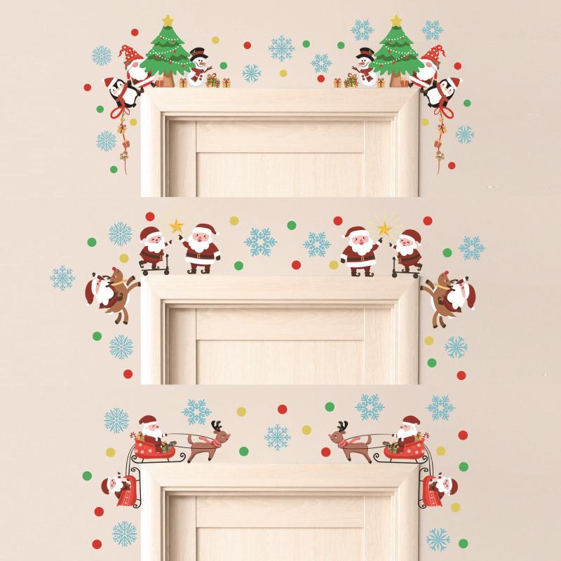 3 Sets Cartoon Snowflake Santa Claus Tree Wall Stickers For Door