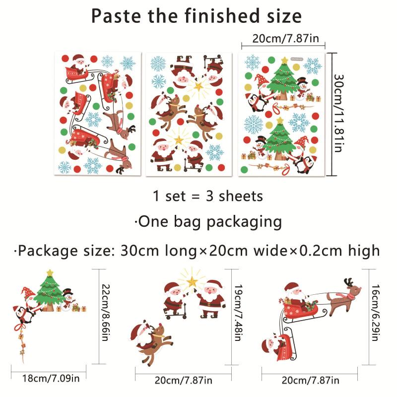 3 Sets Cartoon Snowflake Santa Claus Tree Wall Stickers For Door
