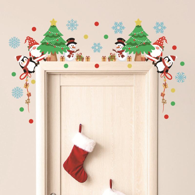 3 Sets Cartoon Snowflake Santa Claus Tree Wall Stickers For Door
