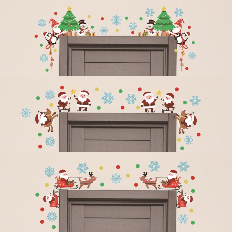 3 Sets Cartoon Snowflake Santa Claus Tree Wall Stickers For Door