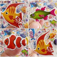 3D Cartoon Sea Fishes Animal Stickers Pack - Waterproof Ocean World Decal Toys