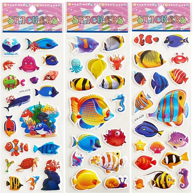 3D Cartoon Sea Fishes Animal Stickers Pack - Waterproof Ocean World Decal Toys