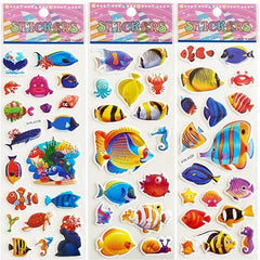 3D Cartoon Sea Fishes Animal Stickers Pack - Waterproof Ocean World Decal Toys