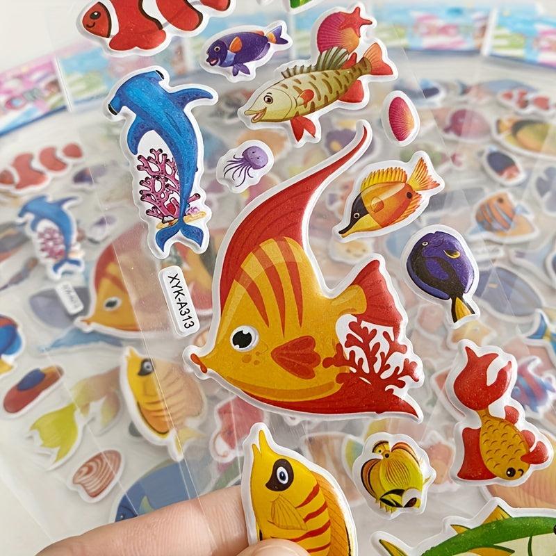 3D Cartoon Sea Fishes Animal Stickers Pack - Waterproof Ocean World Decal Toys
