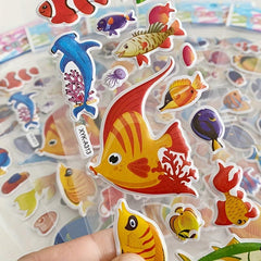 3D Cartoon Sea Fishes Animal Stickers Pack - Waterproof Ocean World Decal Toys