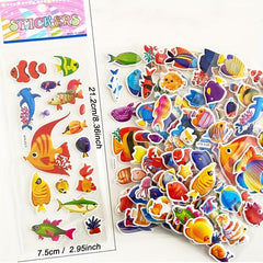 3D Cartoon Sea Fishes Animal Stickers Pack - Waterproof Ocean World Decal Toys