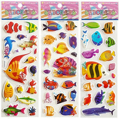 3D Cartoon Sea Fishes Animal Stickers Pack - Waterproof Ocean World Decal Toys