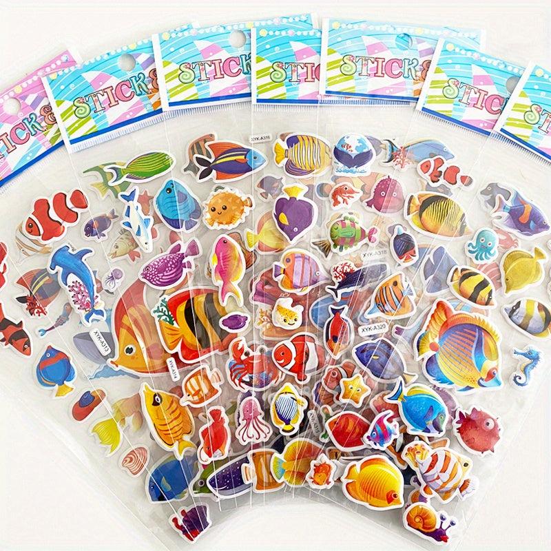 3D Cartoon Sea Fishes Animal Stickers Pack - Waterproof Ocean World Decal Toys