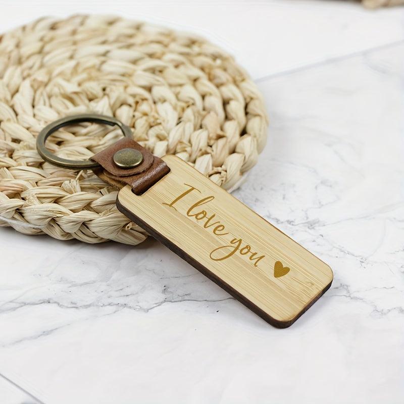 Bamboo Keychain I LOVE YOU Keyring